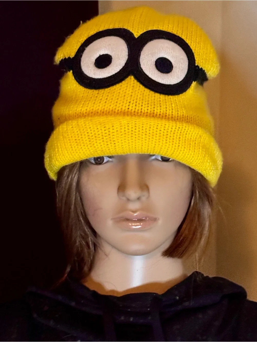 Kids Yellow Minion-Style Beanie Hat (standard one size fits most)